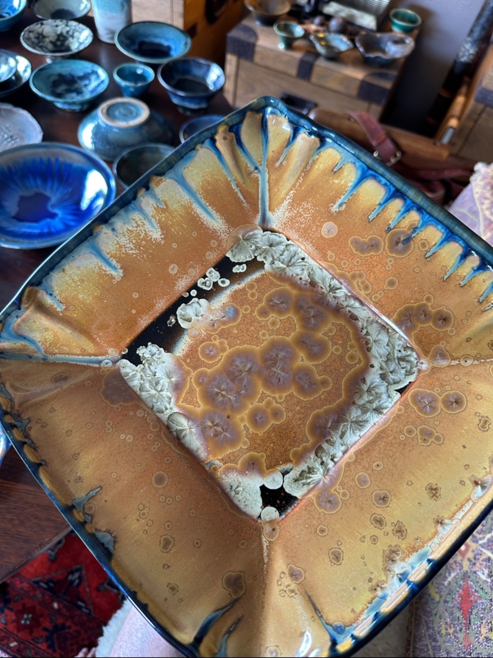 Handmade Edgecomb Pottery platter. Unique crystalline glaze. Bohemian home decor - Picture 5 of 15